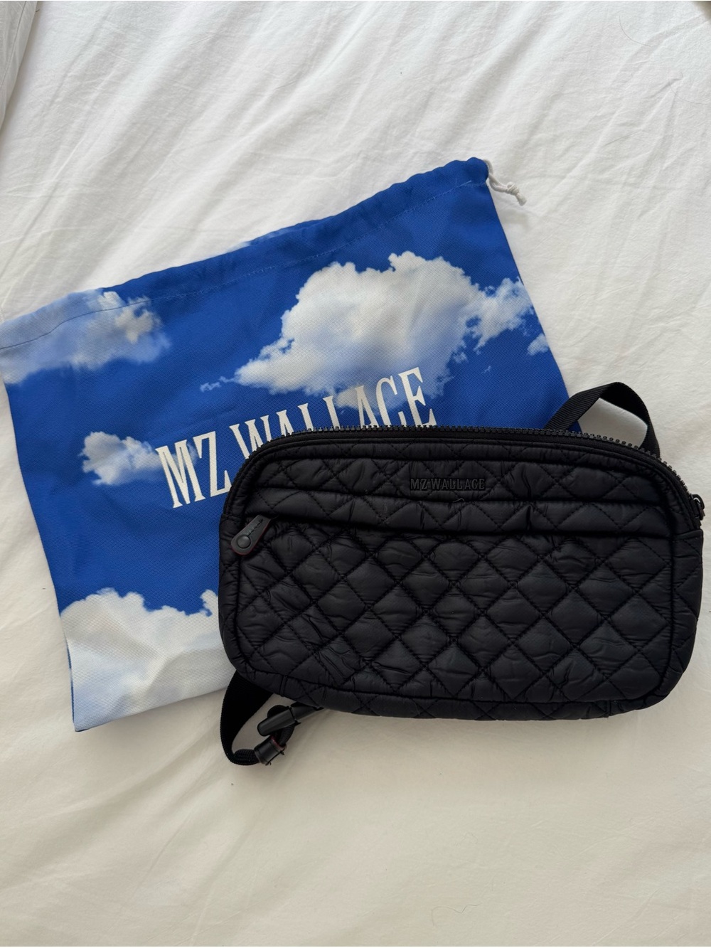 MZ Wallace Black Quilted Nylon Crossbody Belt Bag
